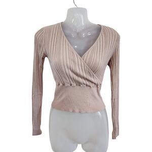 Miss Selfridge Long Sleeve Ribbed Knit Top Stretchy Ballet Pink Pullover Size 4